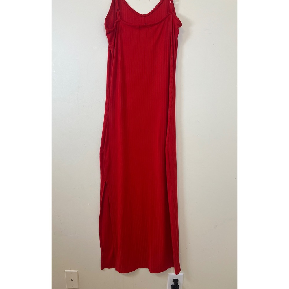 Maxi Dress Red Ribbed Spaghetti Strap Side‎ Slit Size L - Picture 5 of 13